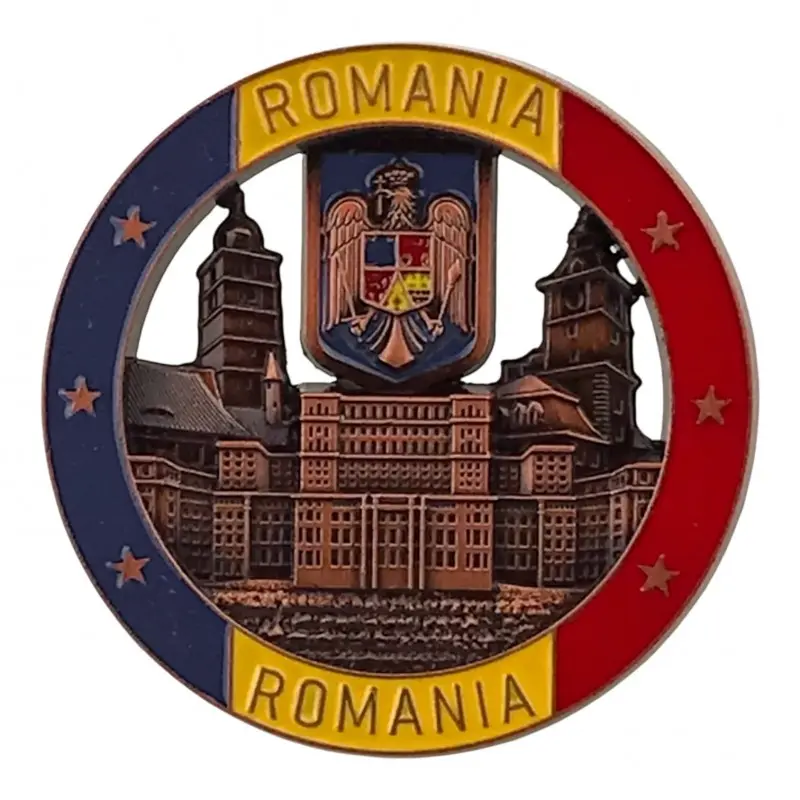 Romania stema, magnet din metal rotund, model 3099h